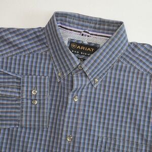 Ariat Pro Series Shirt Mens XL Blue Brown Plaid Long Sleeve Western Vented READ